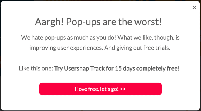 Free trial website popup example