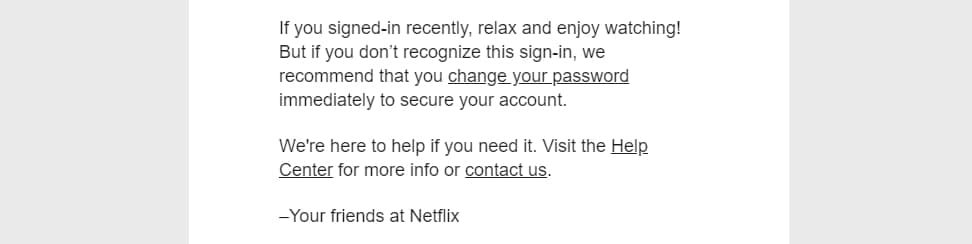 A security notification from Netflix.
