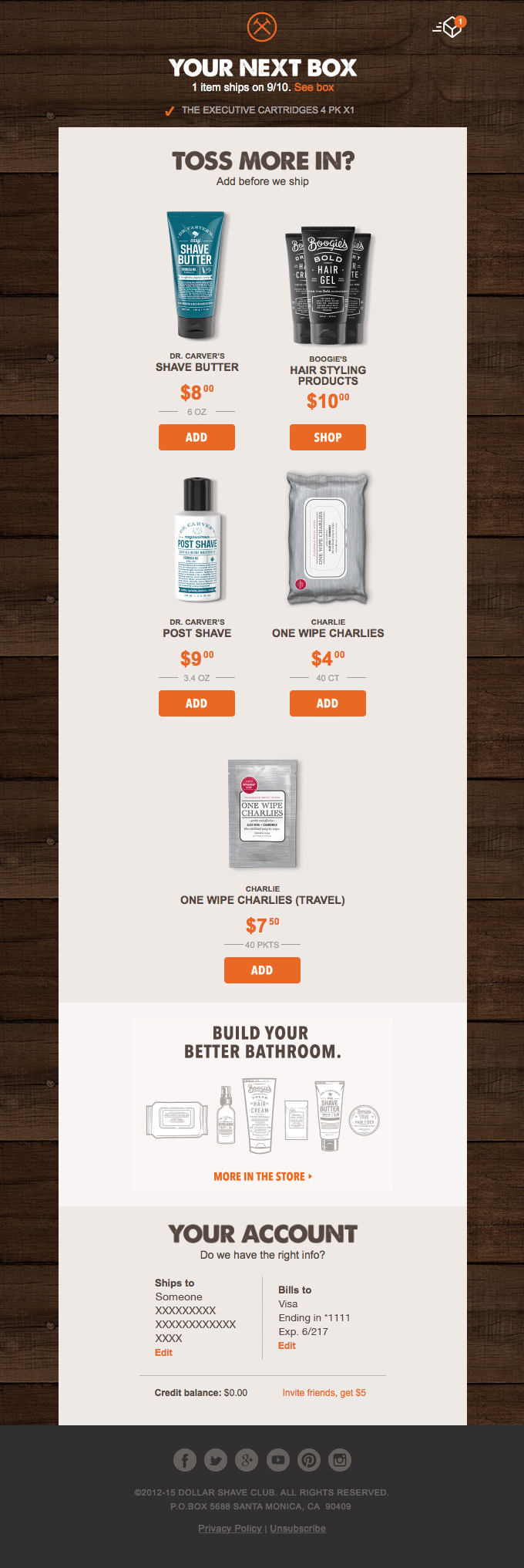  Dollar Shave Club email showing an example of cross-selling