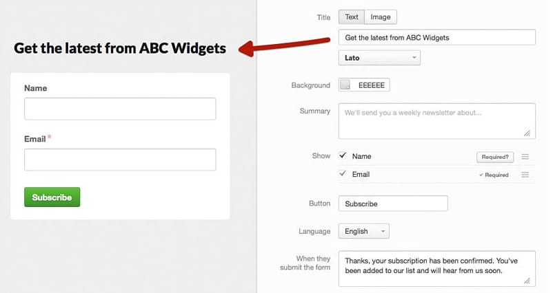  A quick example of a signup form built with Campaign Monitor.