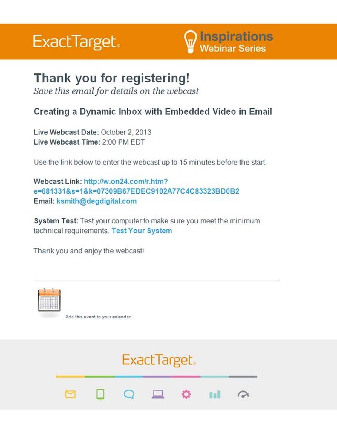 Webinar confirmation email example