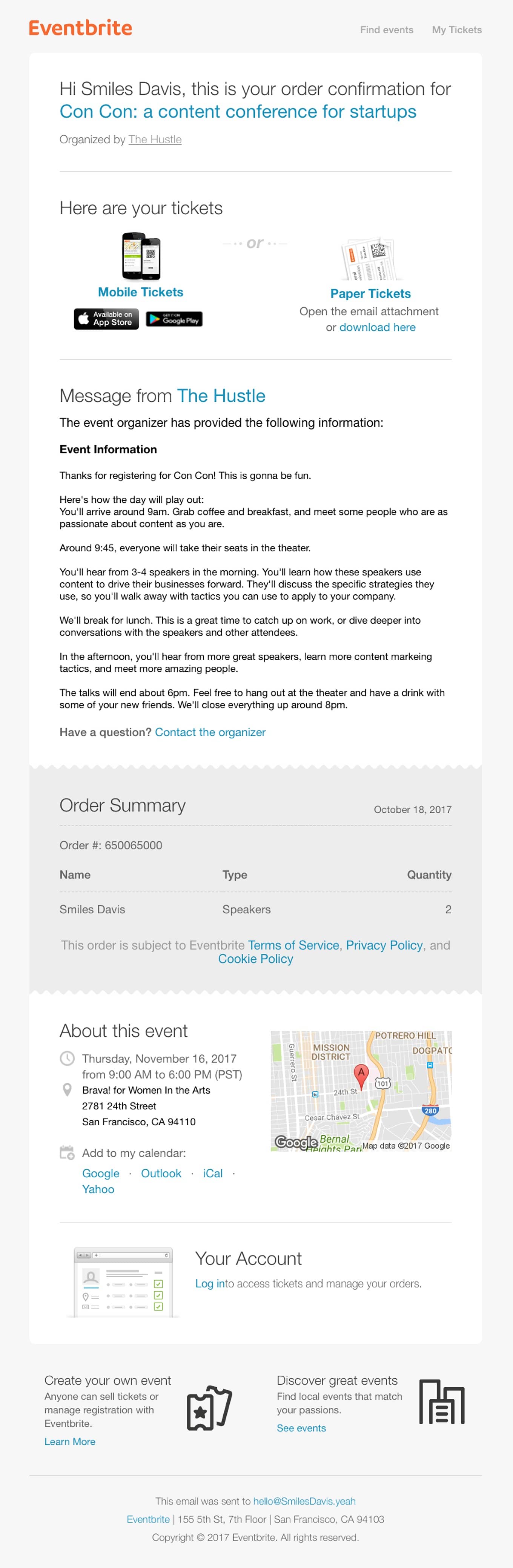 Detailed Event Confirmation Email Example