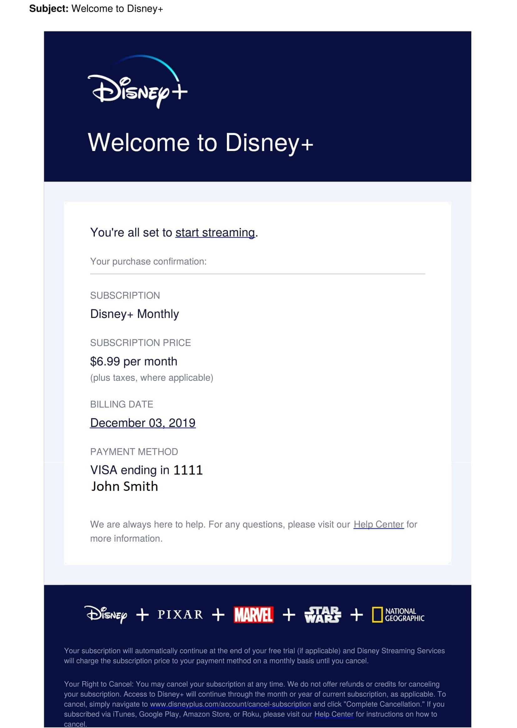 Disney subscription template