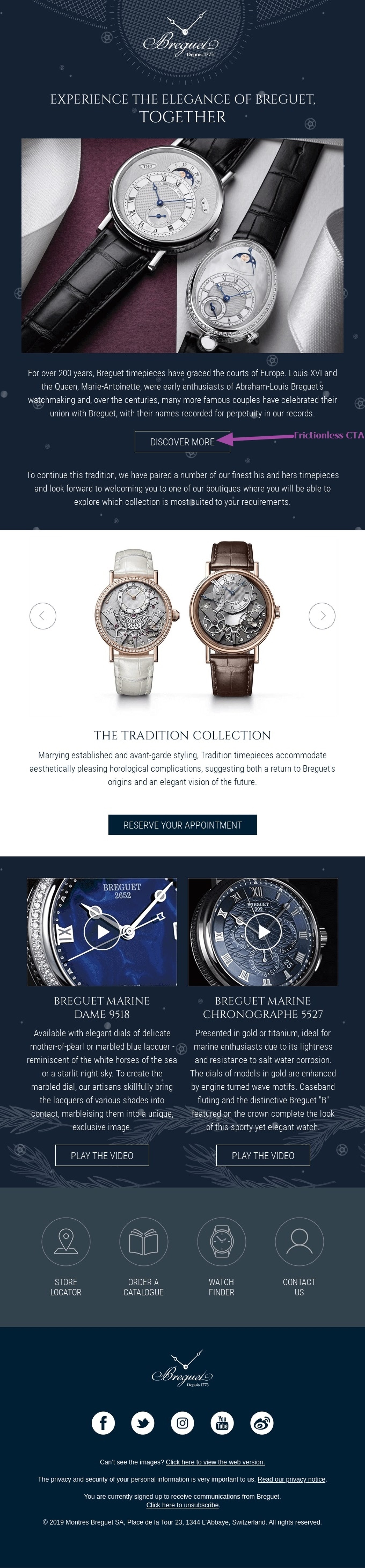 Example of an actionable, frictionless CTA from Breguet