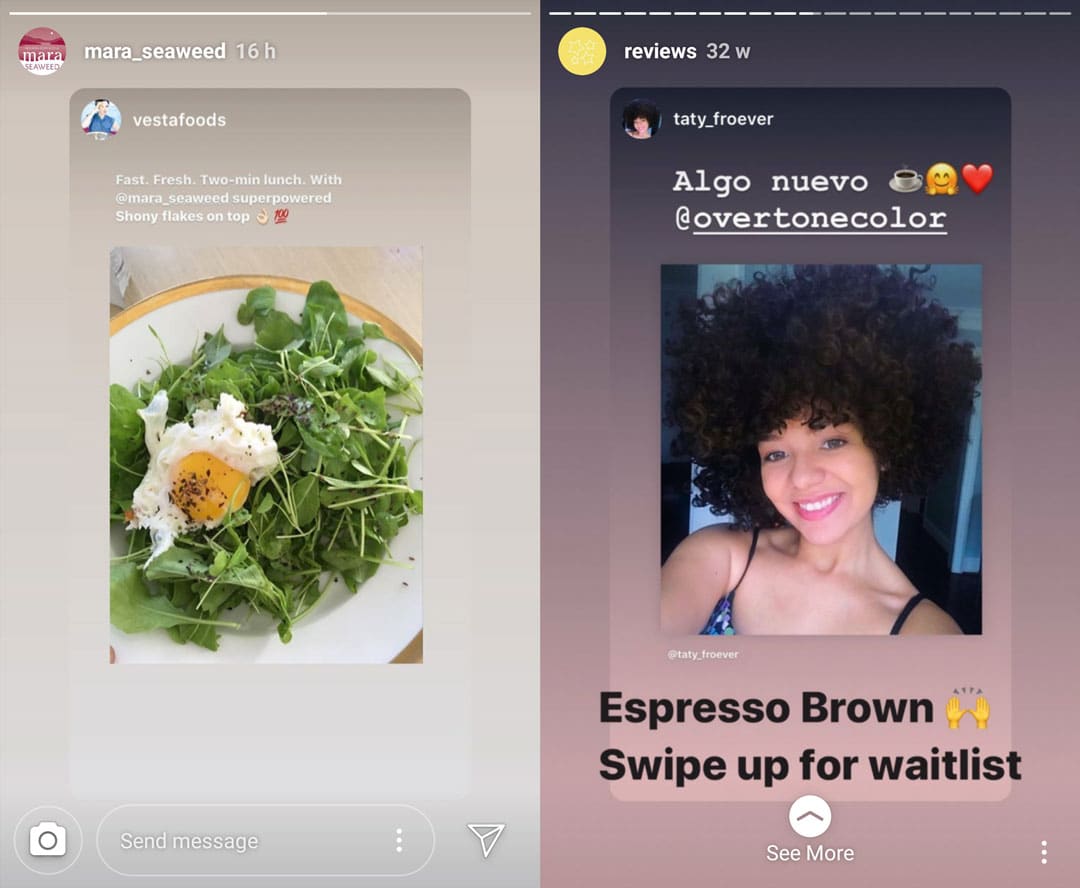 These examples show Instagram Story UGC examples