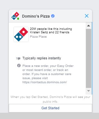 Customers can order pizza on Domino’s Facebook Messenger