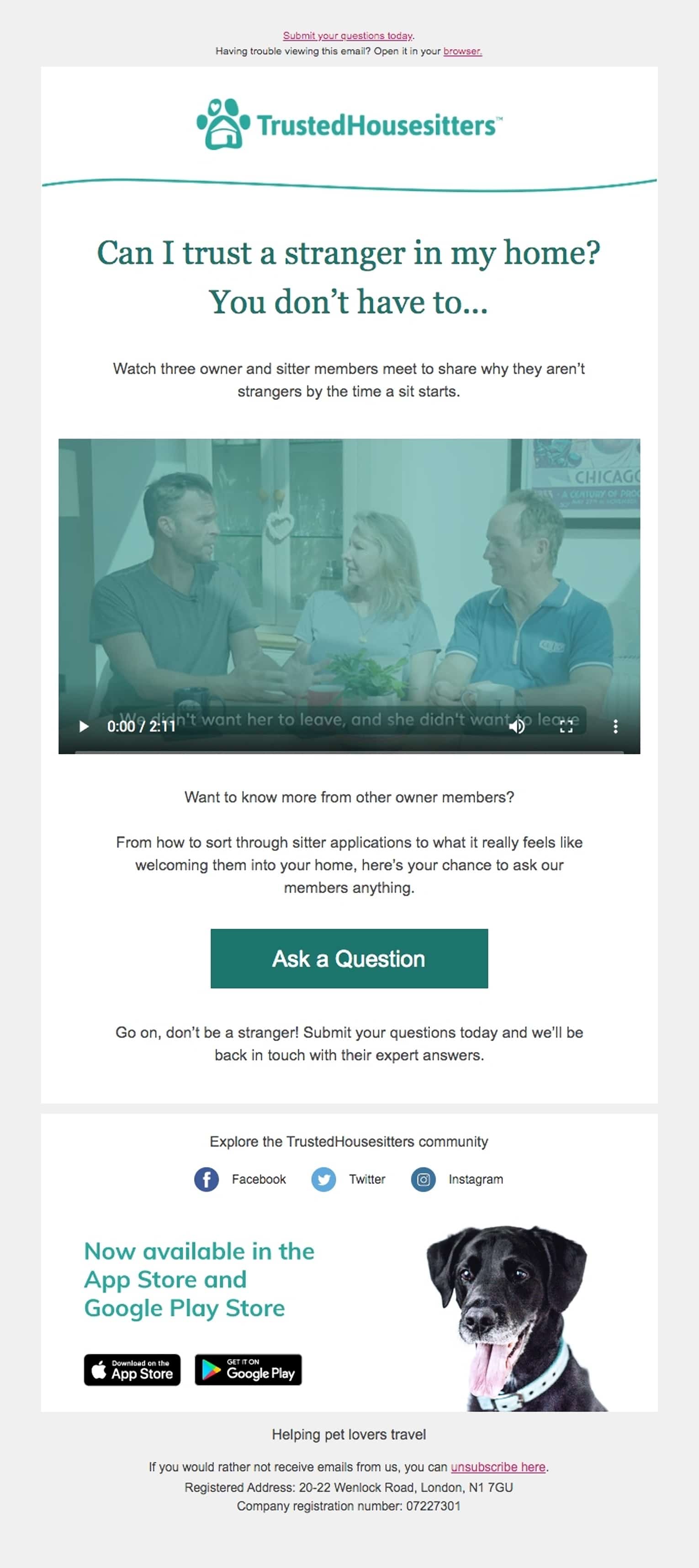 TrustedHousesitters email using curiosity as an emotional trigger by asking a thought-provoking question