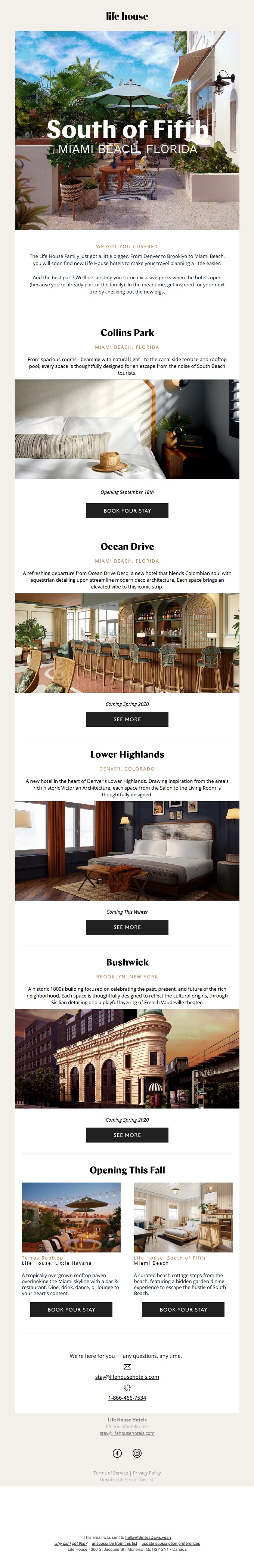  Life House Hotels includes social share buttons in newsletter