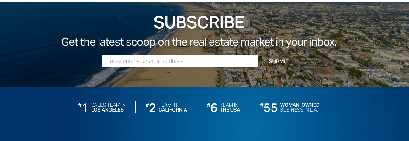 Halton Pardee screenshot of email list subscription form that says “Get the latest scoop on the real estate market in your inbox.”