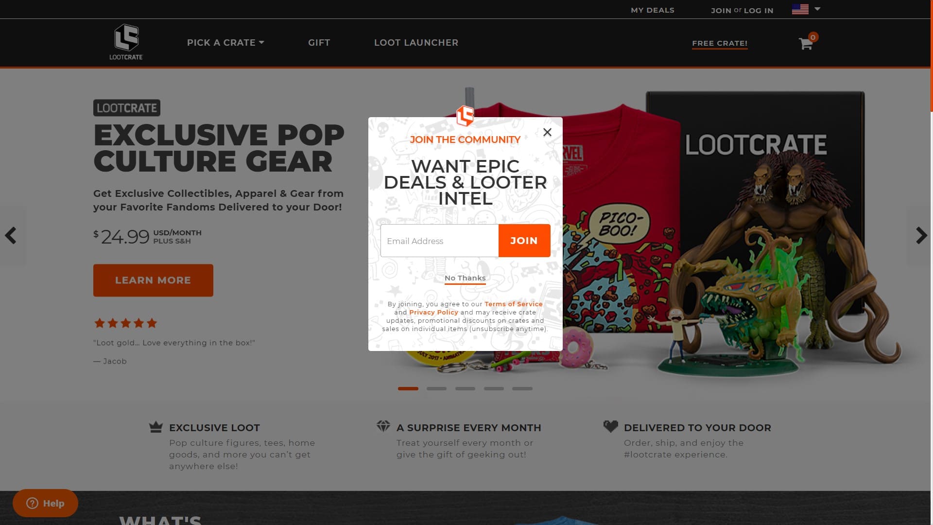 A signup form popup on the Loot Crate website