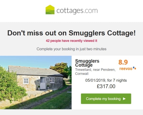 Cottages dot com sends triggered emails for houses buyers have browsed.