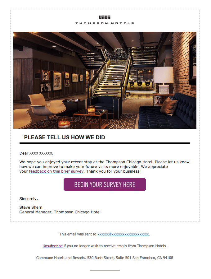 Thompson Chicago Hotel requests a survey.