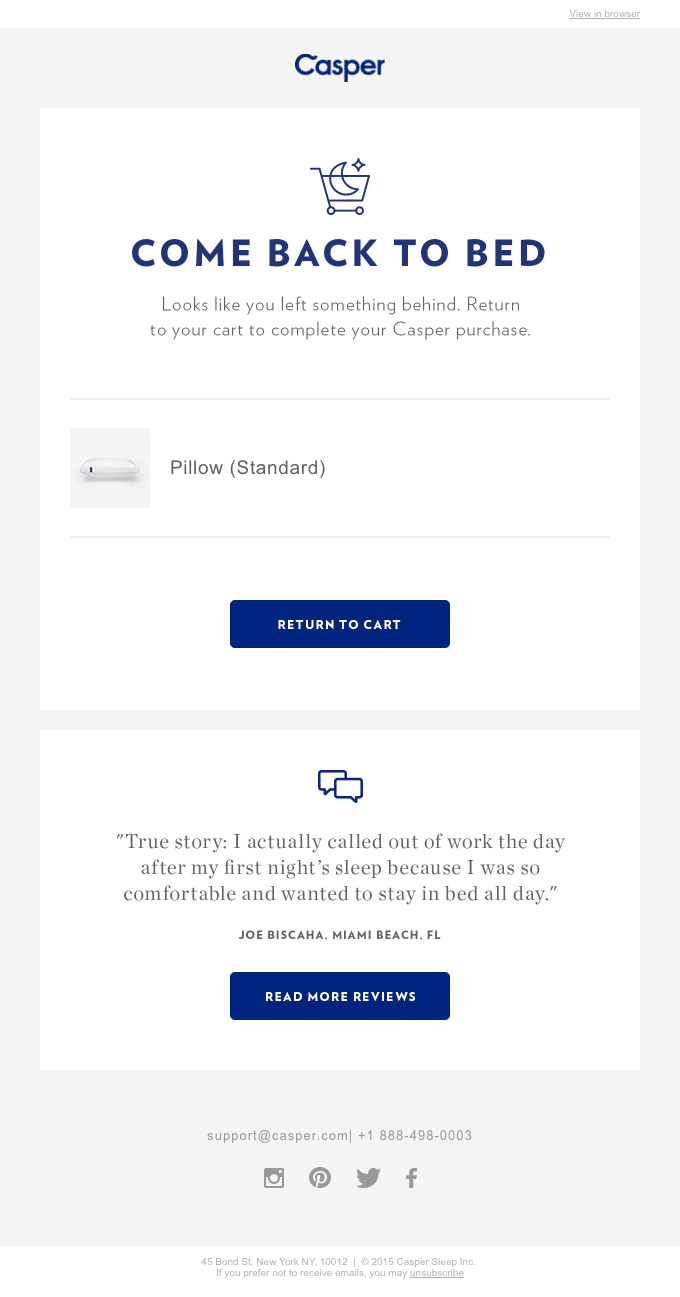 Casper uses email to ask for reviews.