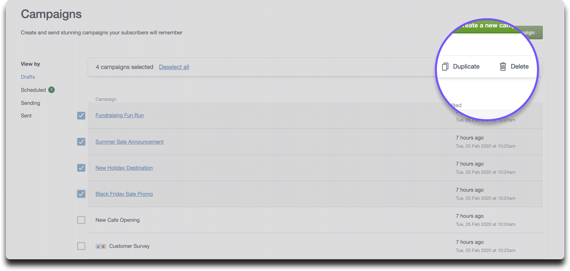 New feature to delete or duplicate multiple campaigns at once in Campaign Monitor