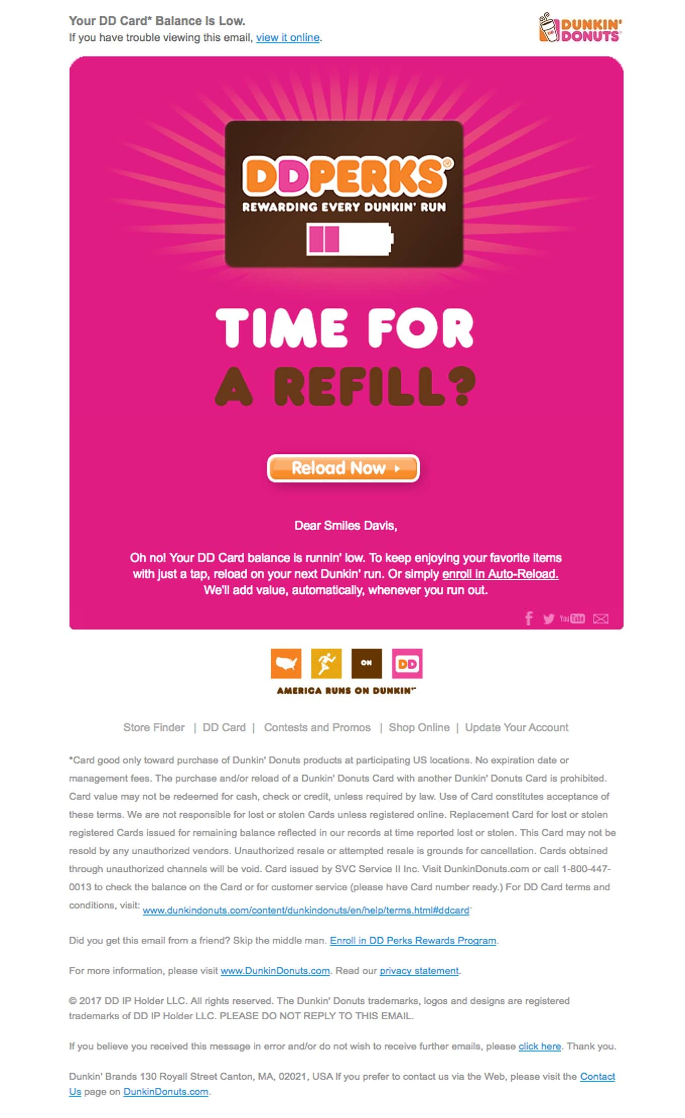 Dunkin’ Donuts transactional email
