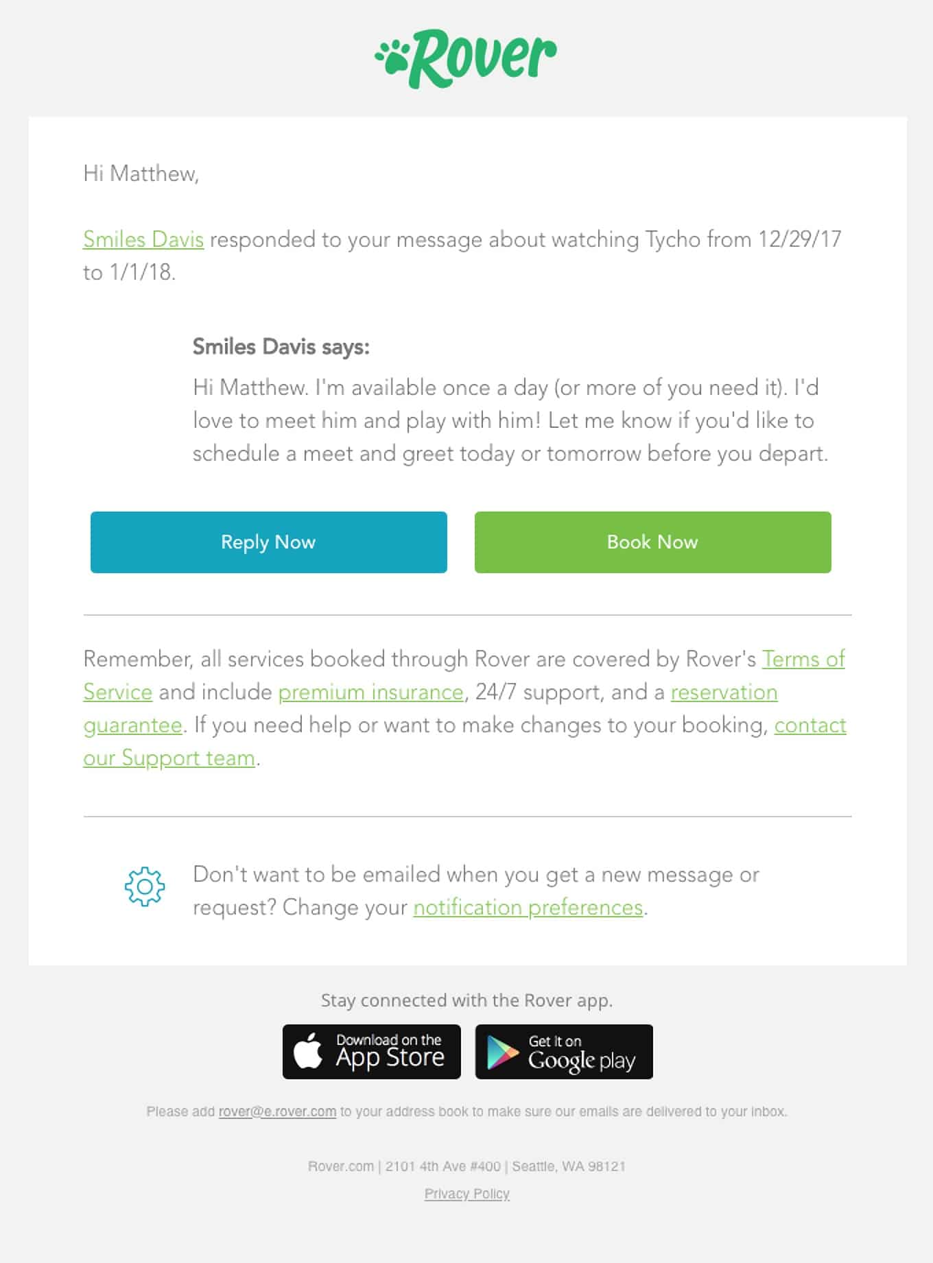 Rover transactional email