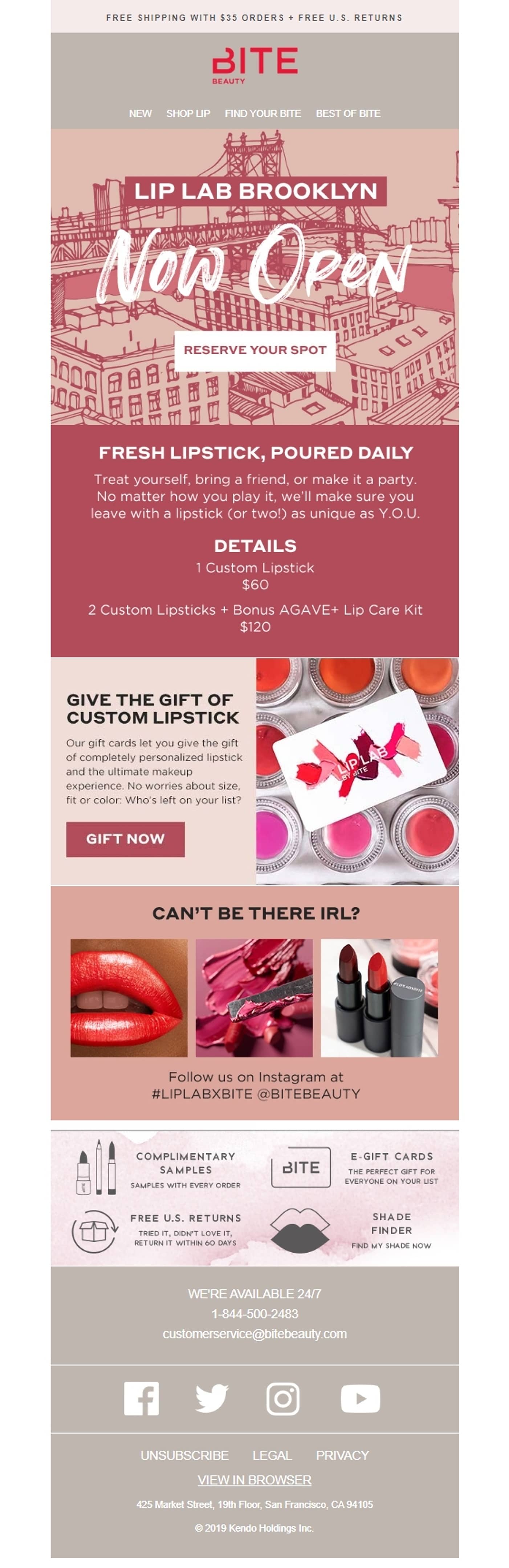 Event announcement email from Bite Beauty