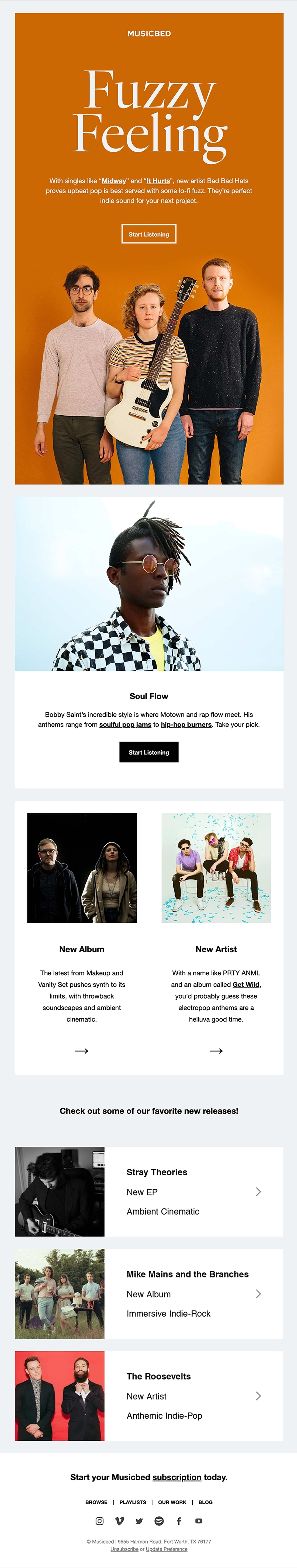 Musicbed email featuring mobile optimization