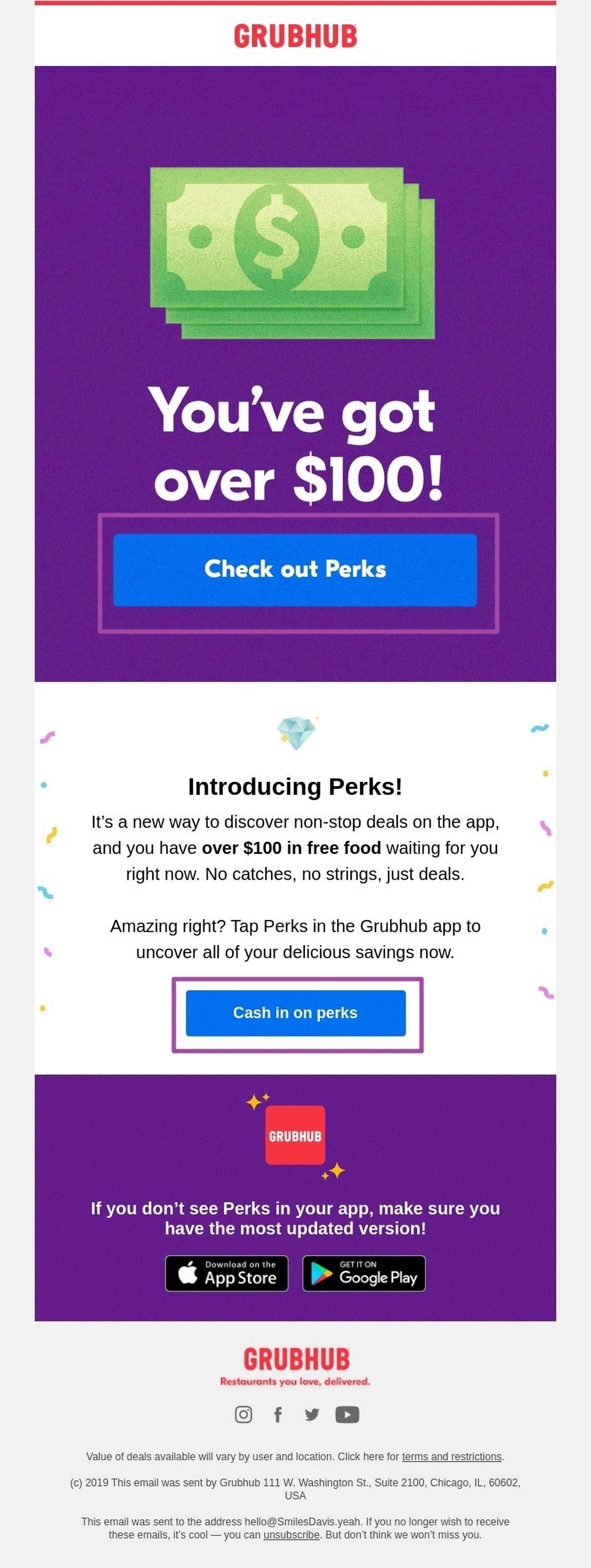 Excellent email example from Grubhub