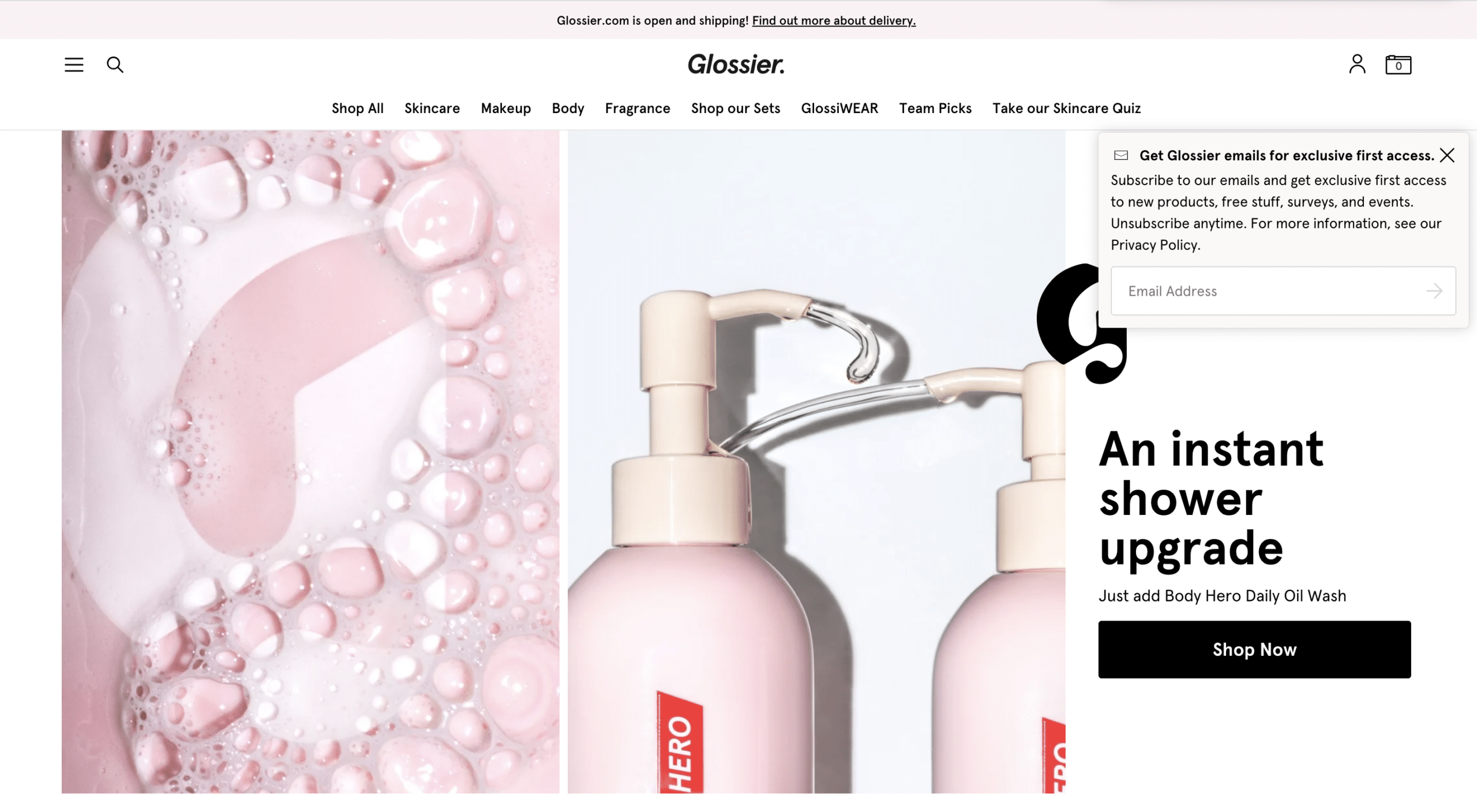 Glossier's lightbox is small and unobtrusive.