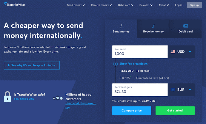 TransferWise shows strength in numbers with landing page copy