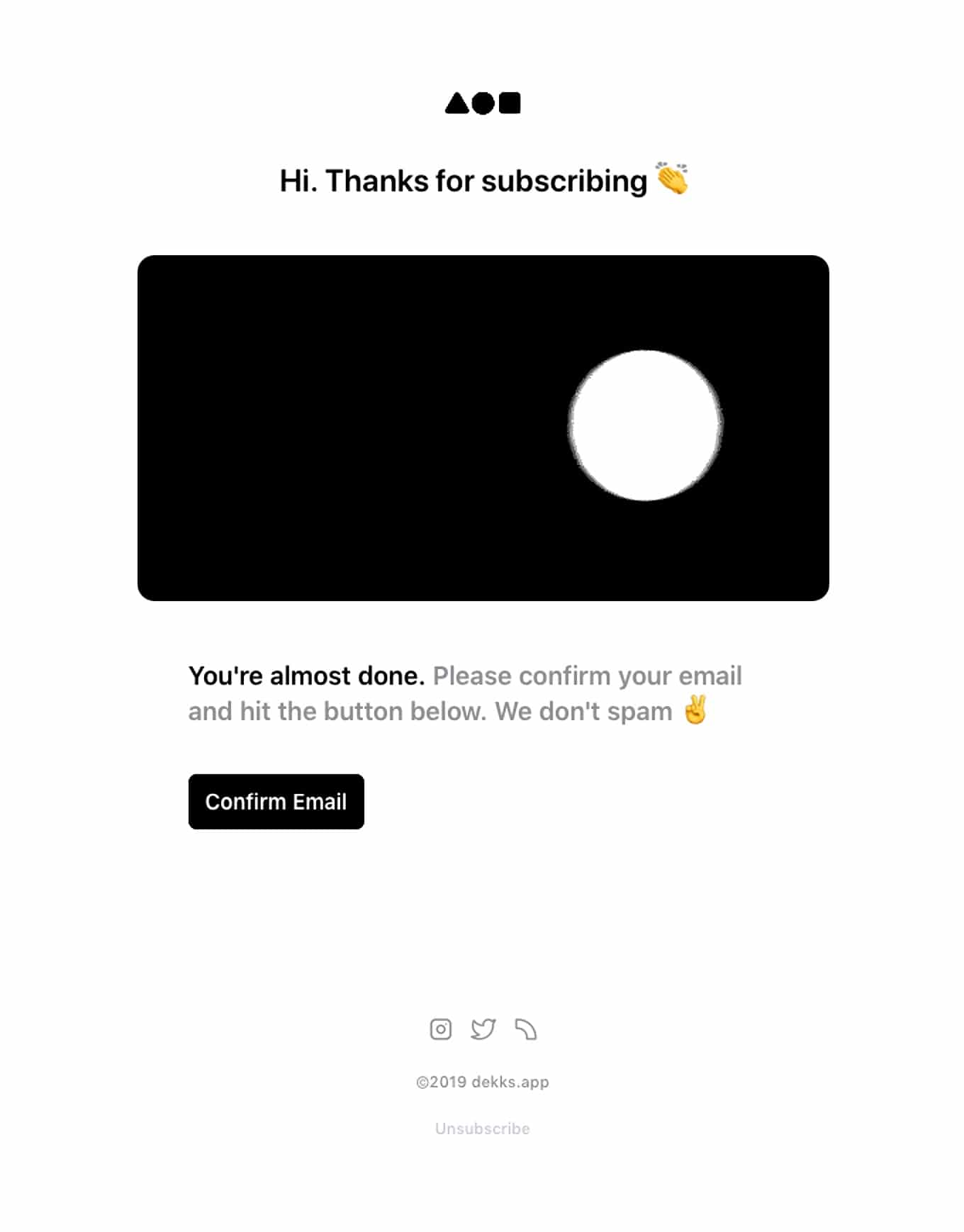 Example of an automated thank you message for new subscribers