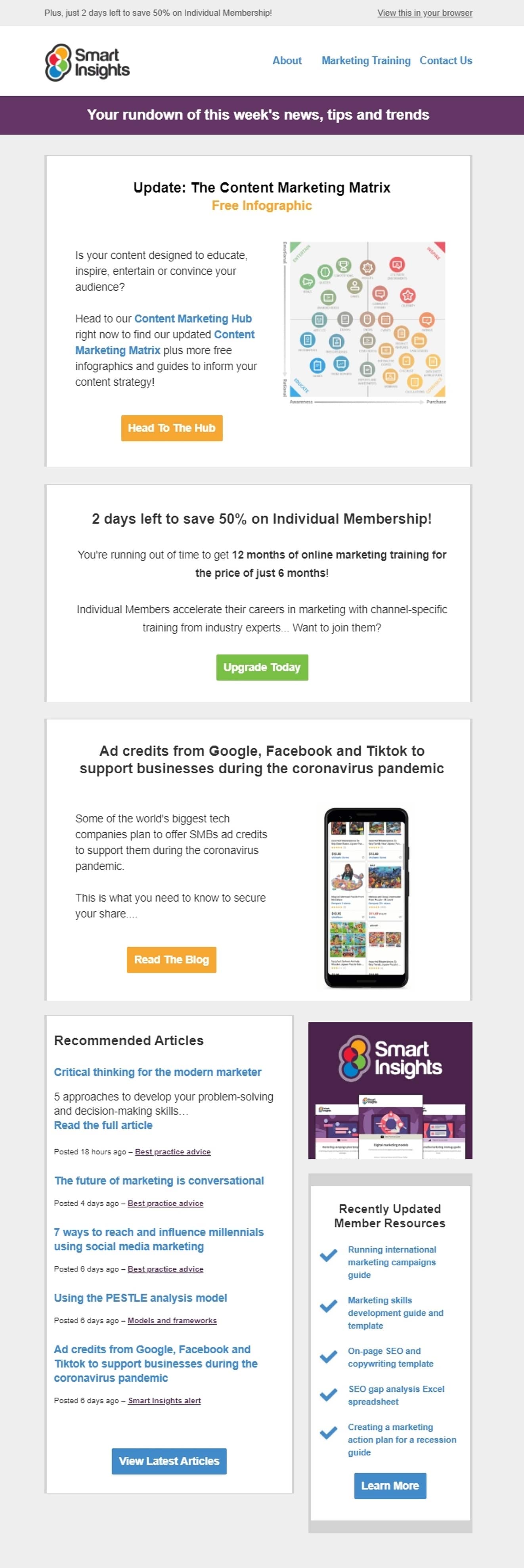 Email newsletter body copy example