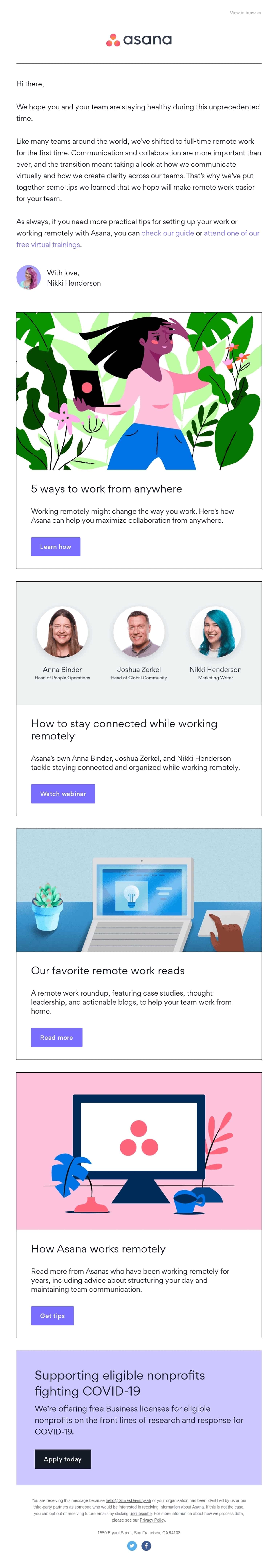 Asana COVID-19 email