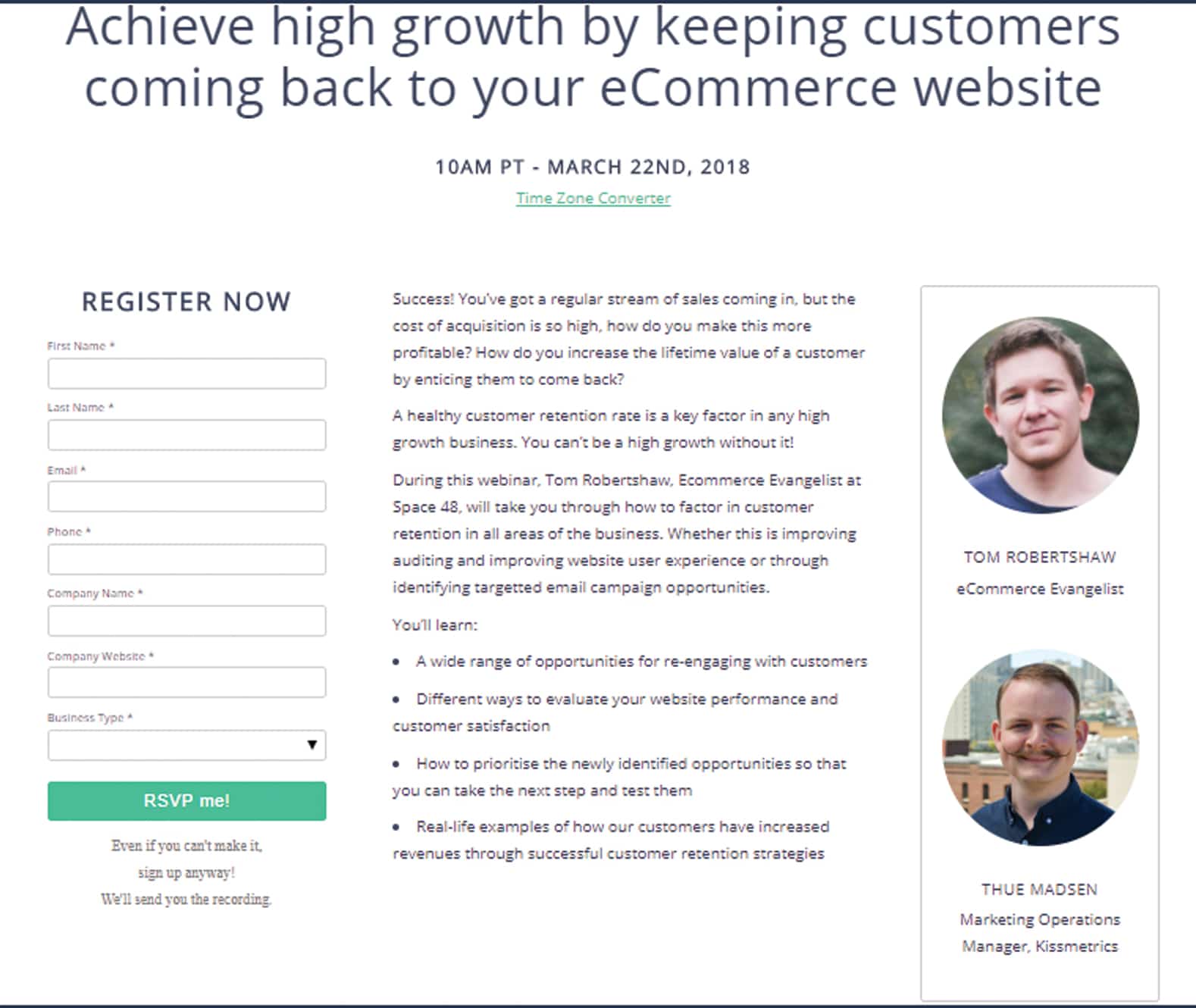 Content upgrade offering a webinar