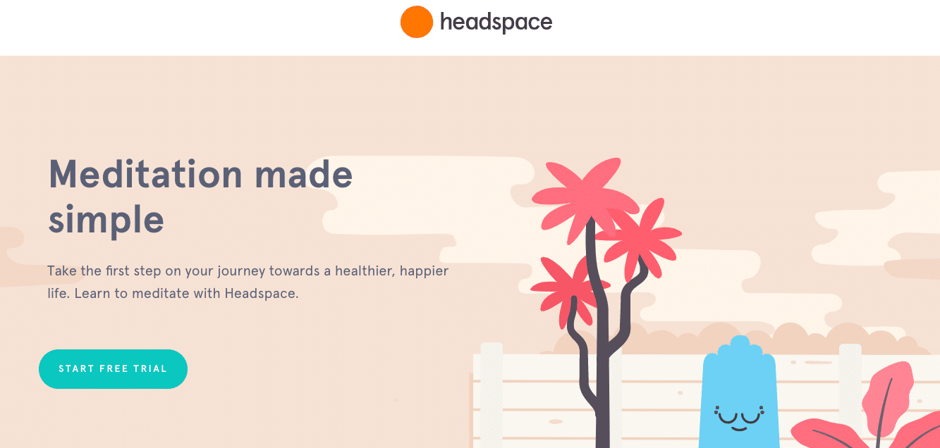 Screenshot of “start free trial” landing page for Headspace.