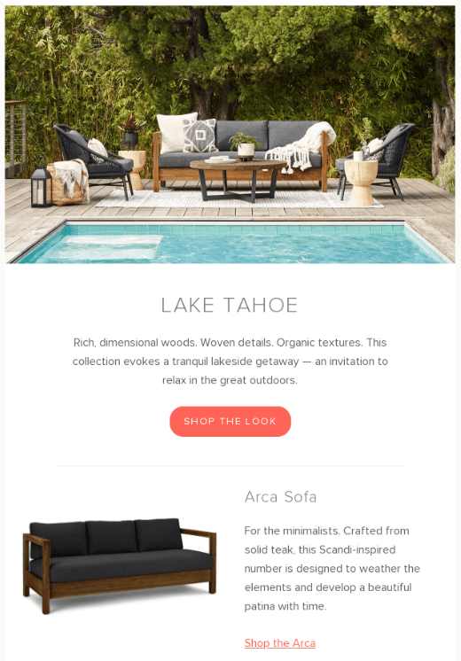 Article furniture B2C email example