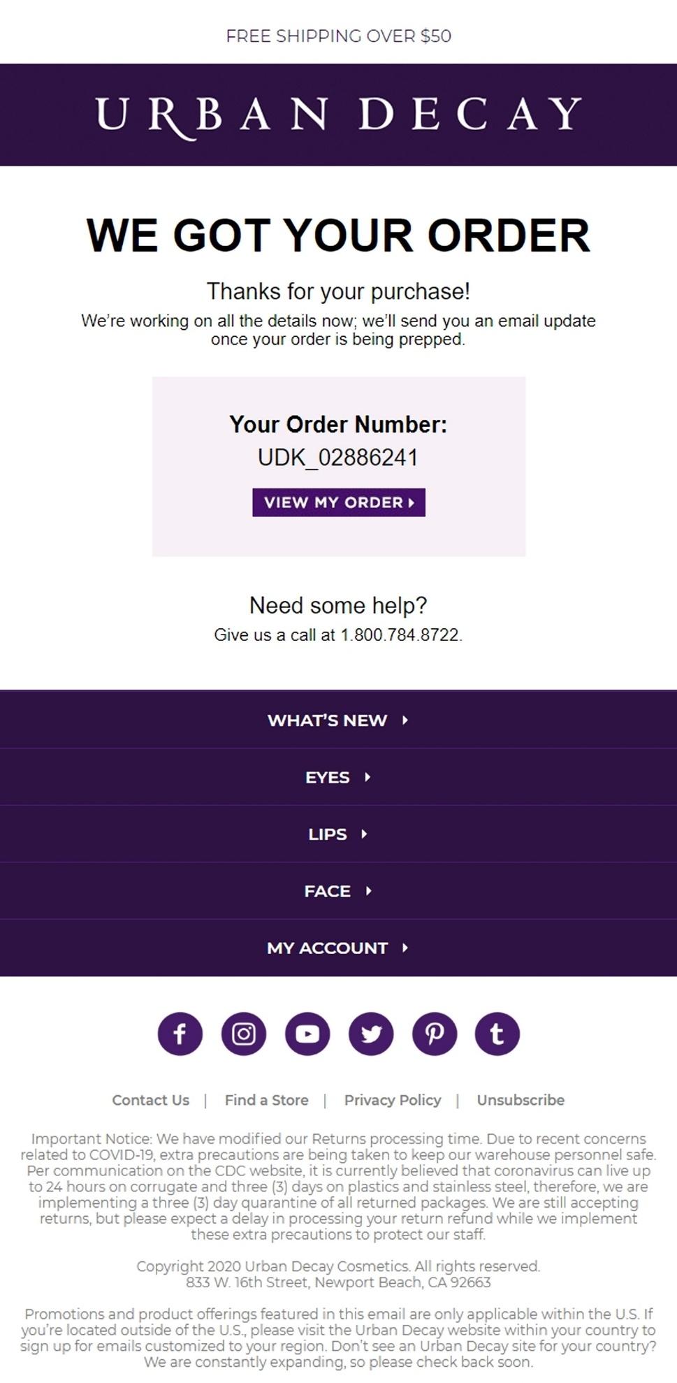 Urban Decay transactional email