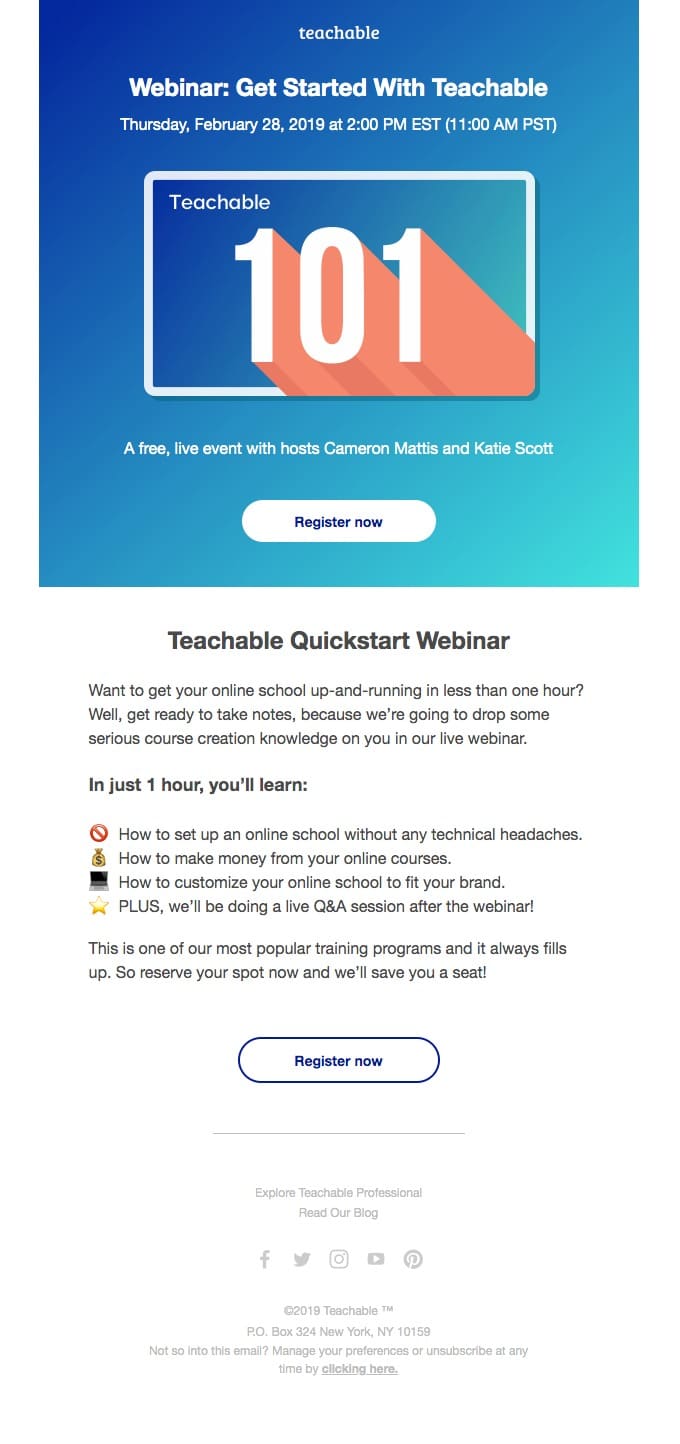 Teachable Sends Detailed Webinar Registration Guide