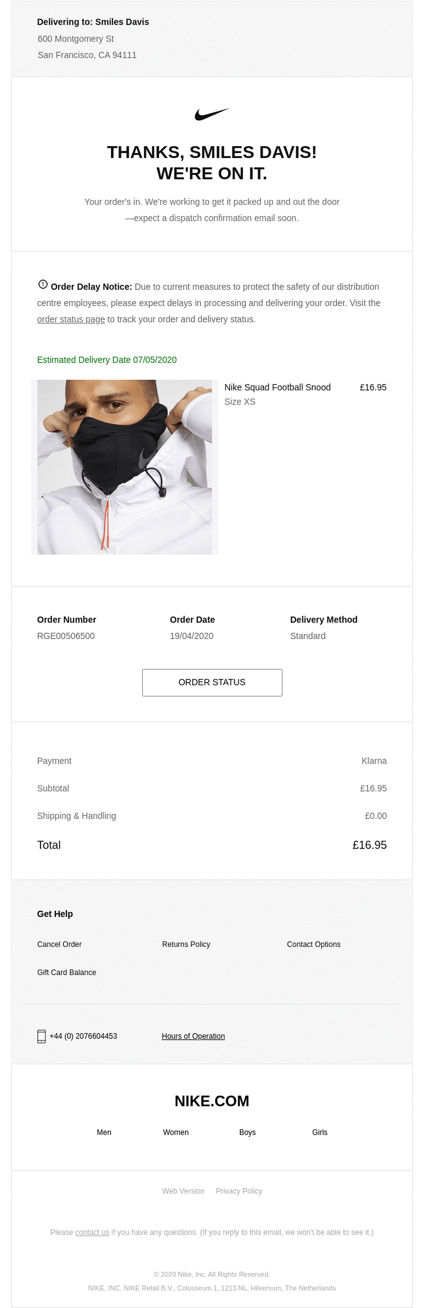 Nike Sends Transactional Emails After Each Purchase