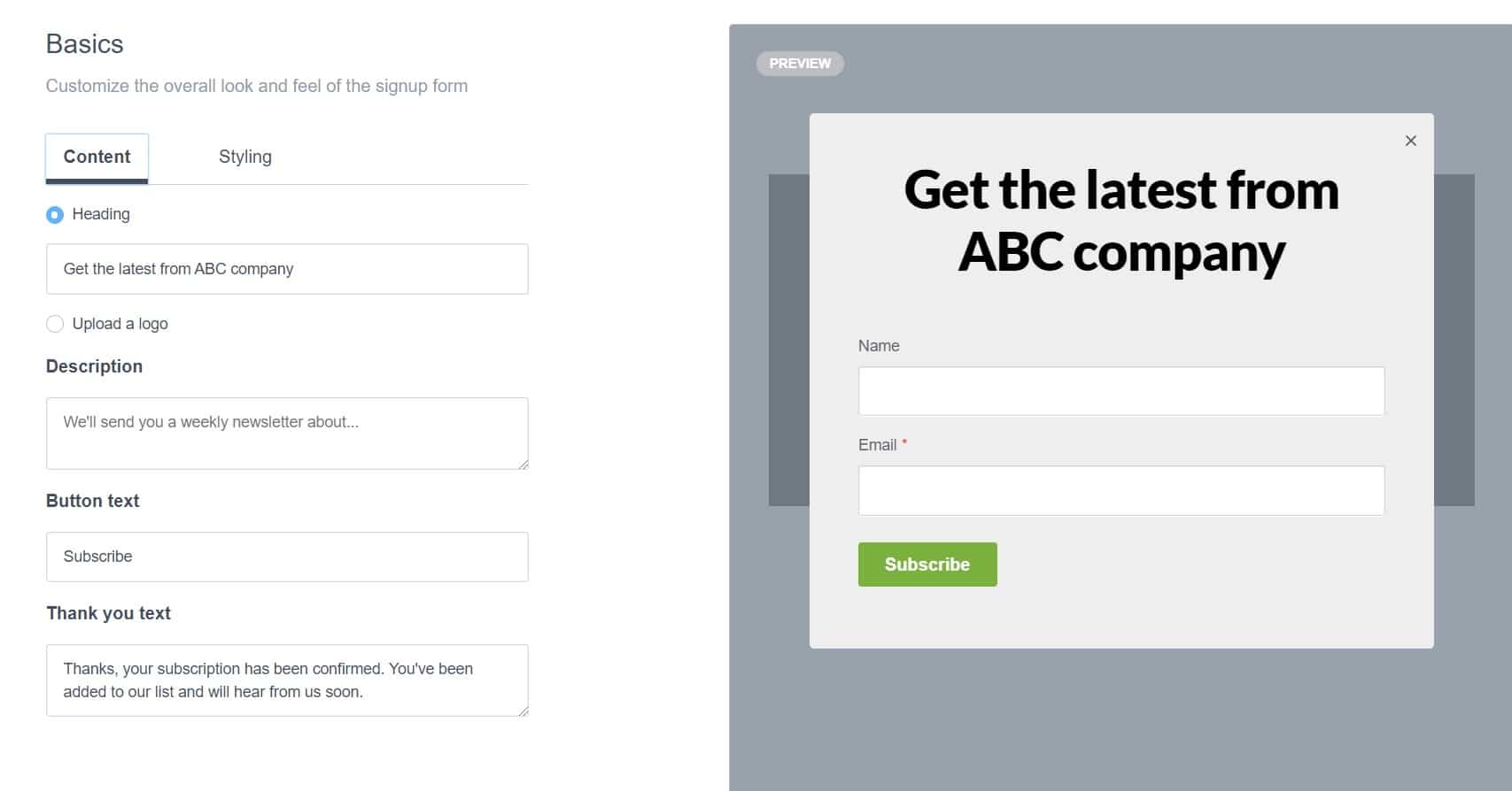 example of email signup form