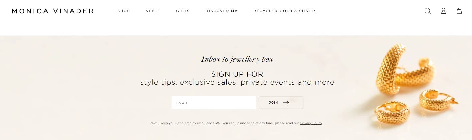 retail email signup form example