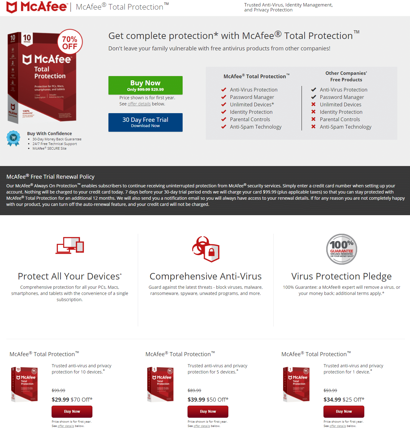 mcafee landing page example