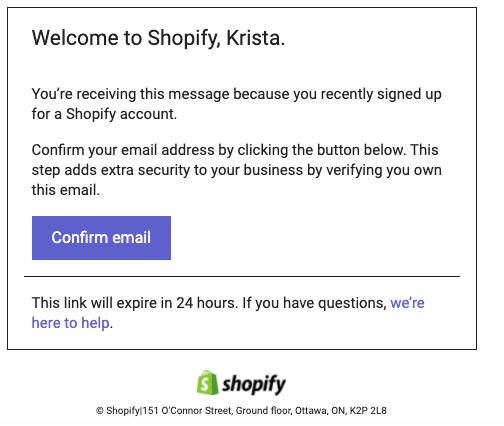 Signup form example from Shopify