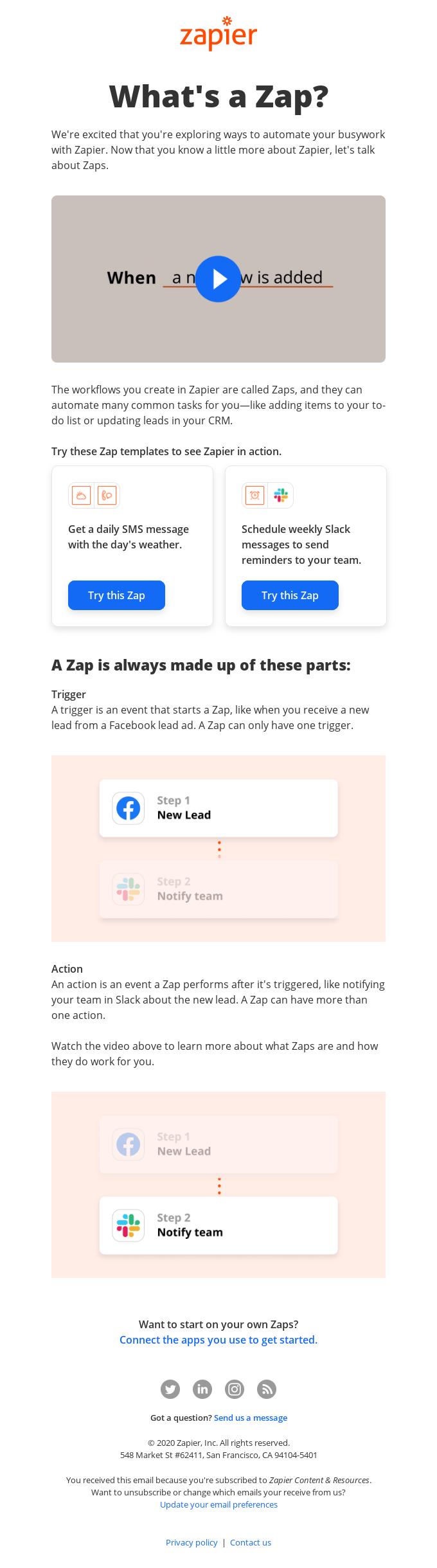 Welcome email from Zapier.