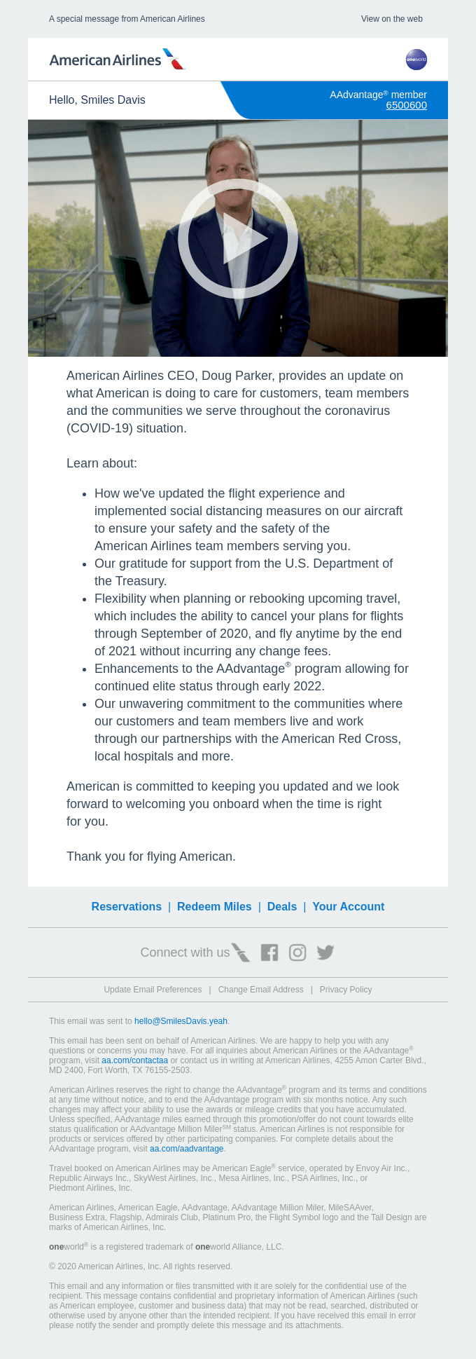 Example of a letter from the CEO email from Delta.