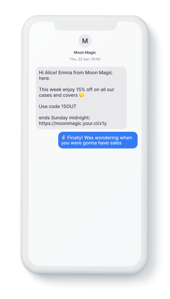 Moon magic SMS copywriting example.