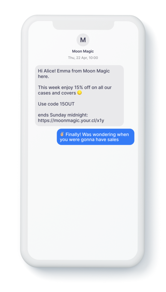 Moon magic SMS copywriting example.