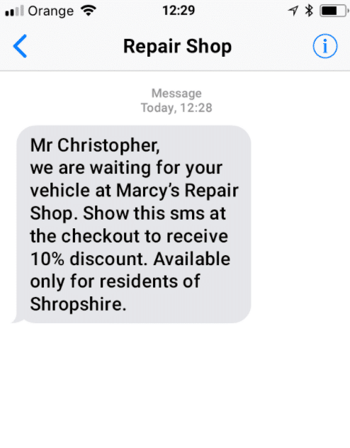 Example of personalization in SMS.