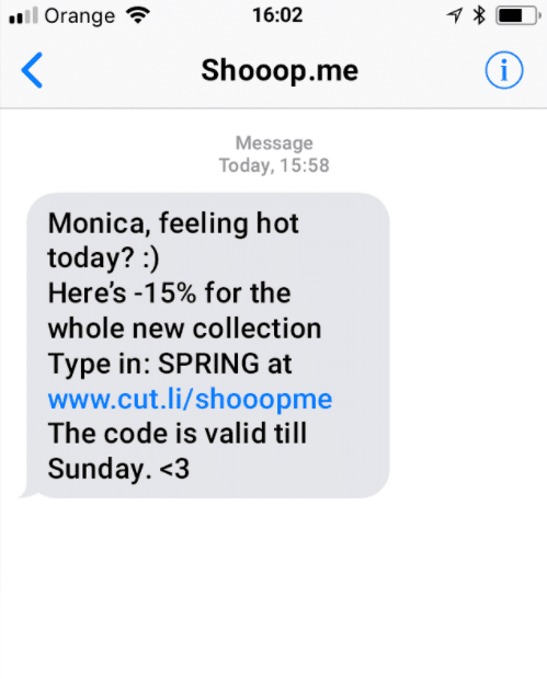 SMS example from Shooop.me