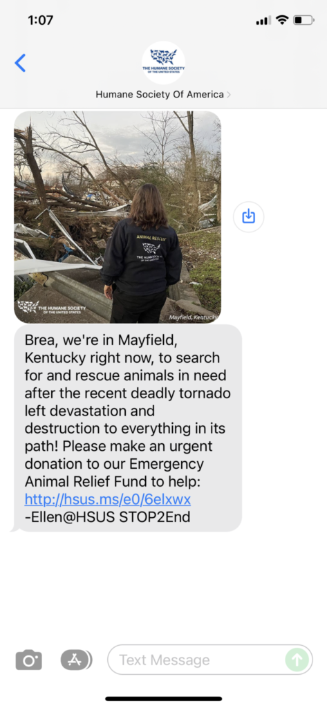 Ejemplo de un SMS solicitando una donación.