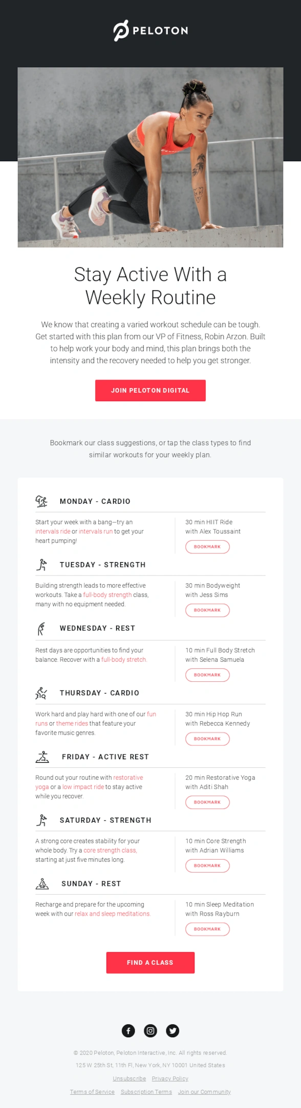 peloton class and event promotion emails