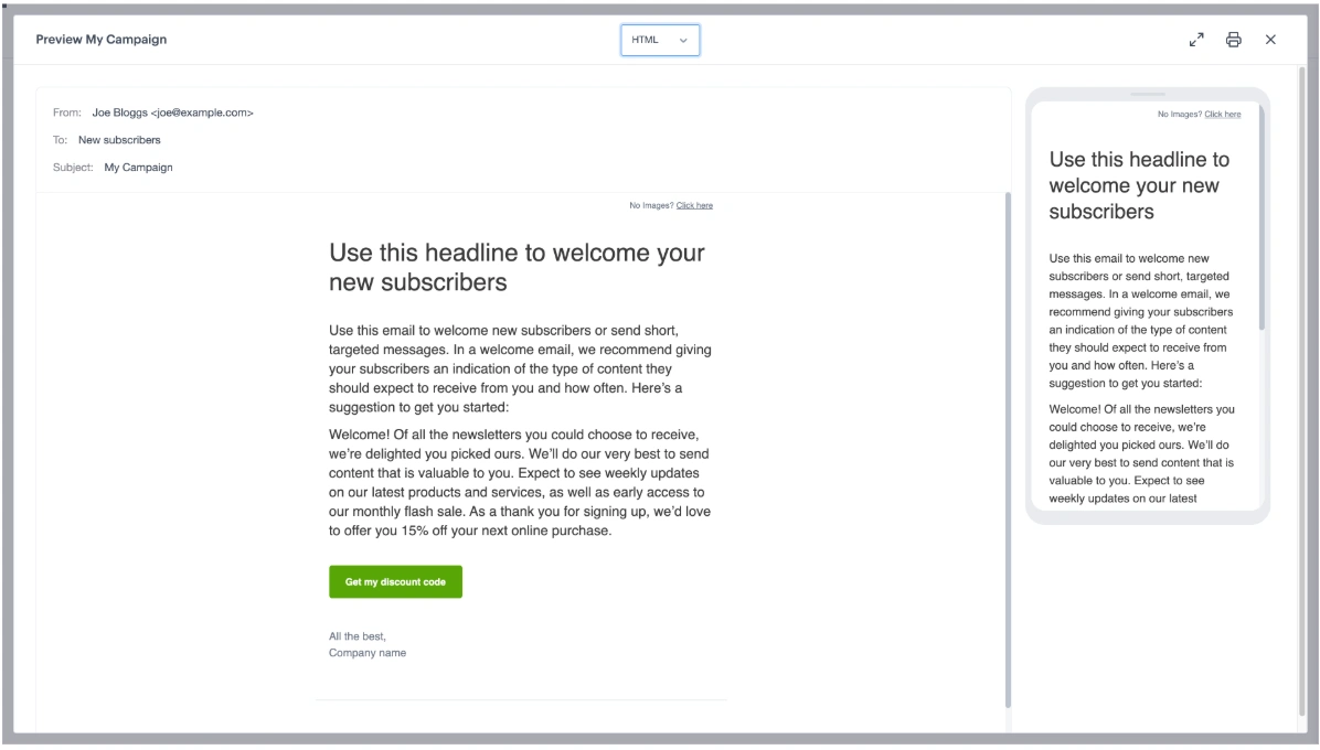 preview my campaign html email