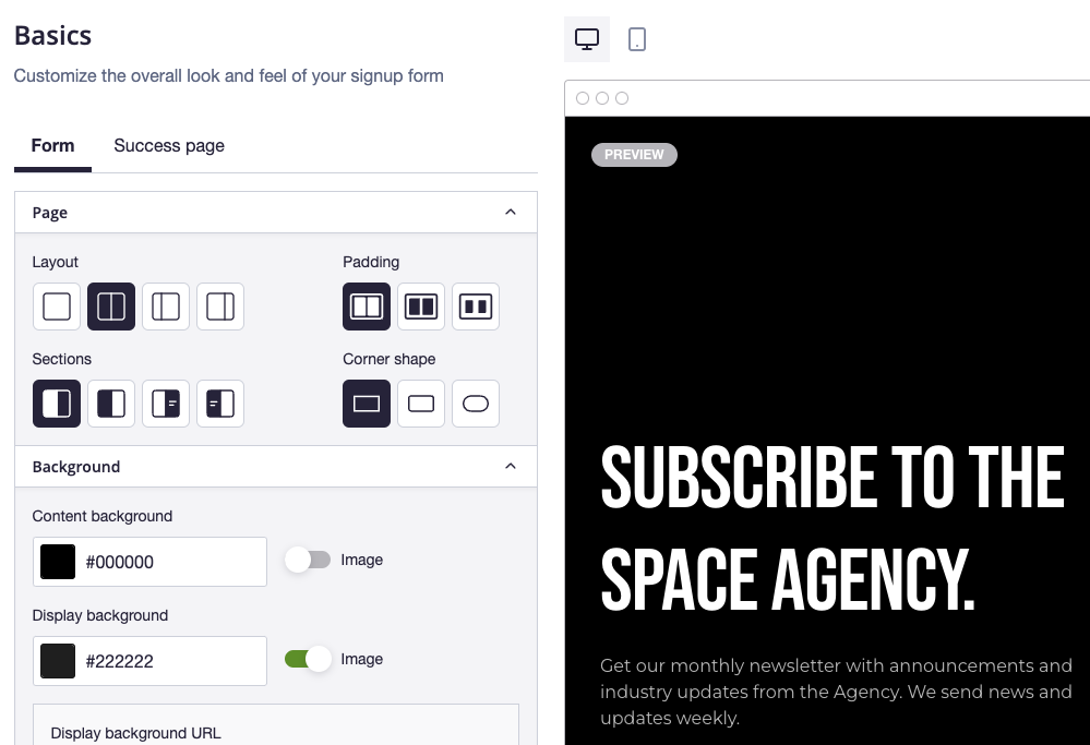 Some of the sign up page customization options
