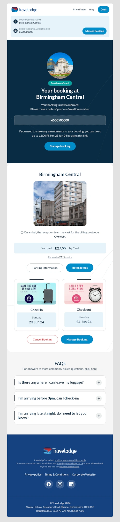 transactional and booking confirmation emails