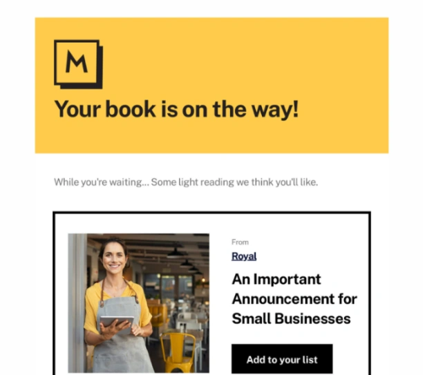 transactional emails your book is on the way